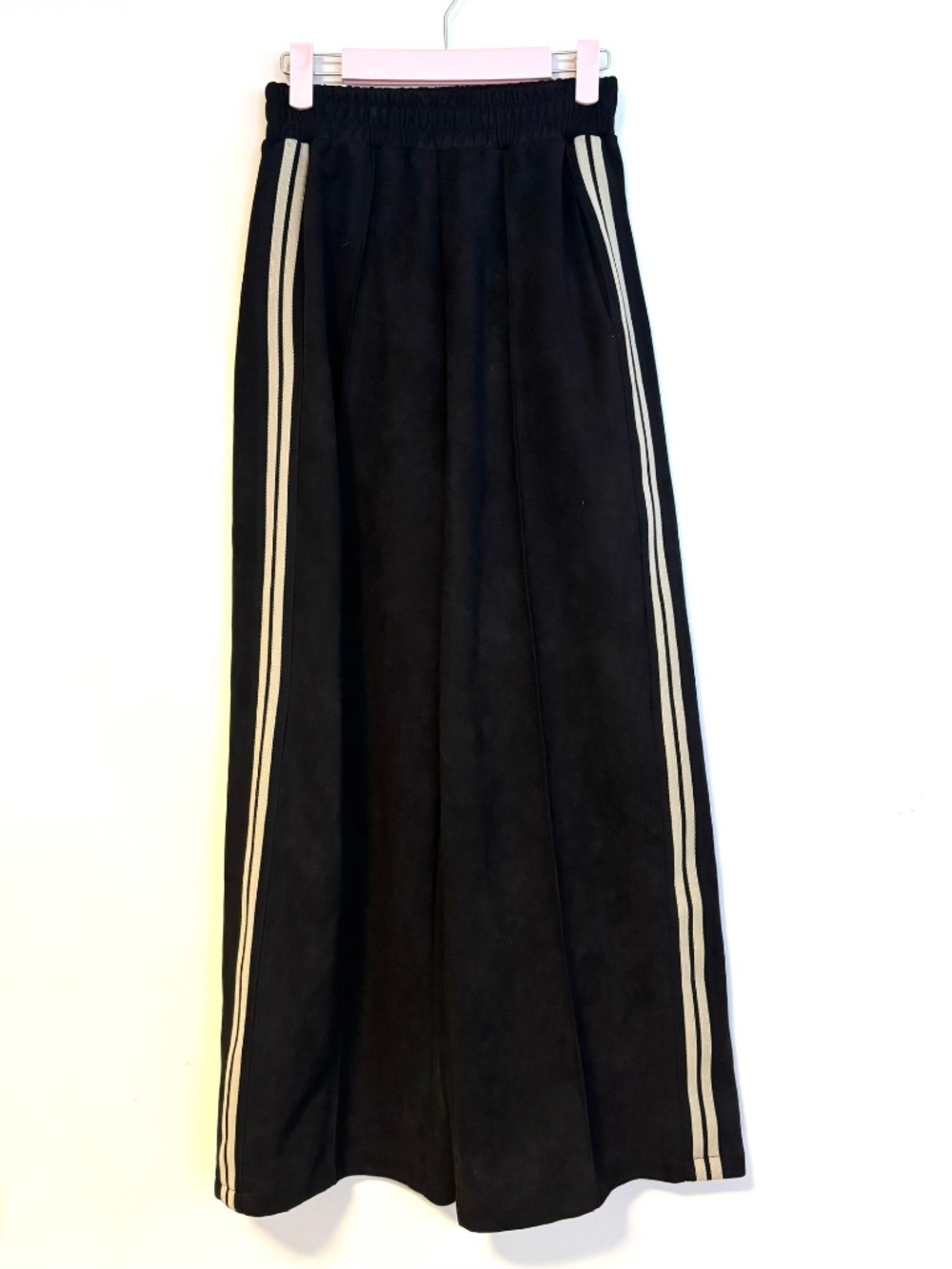 Haruha High Waist Wide Leg Track Pants Elastic Waist Black Cream Womens Small